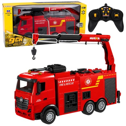 BestToys Wóz Strażacki z Dźwigiem i Armatką Wodną Zdalnie Sterowany RC Huina 1:18