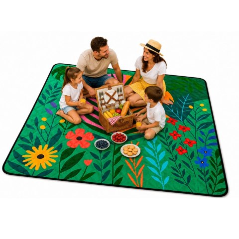 LEAN Koc Piknikowy Plażowy Turystyczny Mata Rośliny Kolorowa 100x150 cm