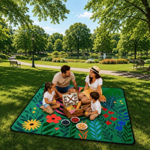 LEAN Koc Piknikowy Plażowy Turystyczny Mata Rośliny Kolorowa 100x150 cm