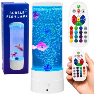 LEAN Lampka Nocna Ozdobna LED RGB Akwarium Z Rybkami 16 Kolorów USB Biała