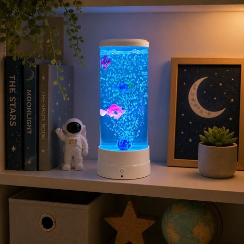 LEAN Lampka Nocna Ozdobna LED RGB Akwarium Z Rybkami 16 Kolorów USB Biała