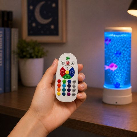 LEAN Lampka Nocna Ozdobna LED RGB Akwarium Z Rybkami 16 Kolorów USB Biała