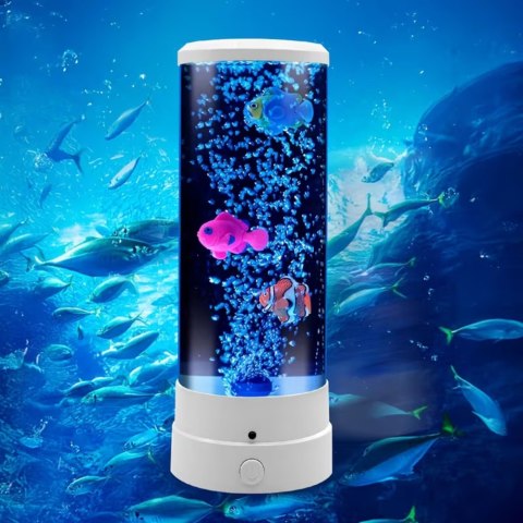 LEAN Lampka Nocna Ozdobna LED RGB Akwarium Z Rybkami 16 Kolorów USB Biała