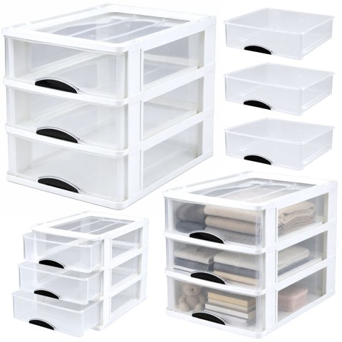 LEAN Organizer Wielofunkcyjny 3 Szuflady Plastikowy Pojemnik Biały