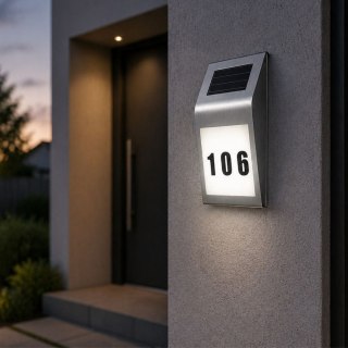 LEAN Solarna Lampa LED Kinkiet z Numerem Domu Podświetlany Ze Stali Nierdzewnej