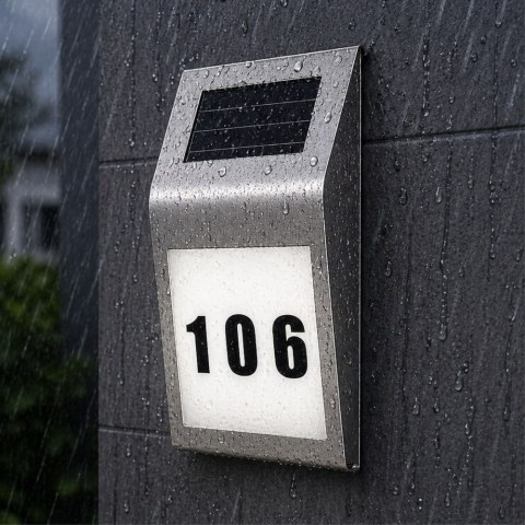 LEAN Solarna Lampa LED Kinkiet z Numerem Domu Podświetlany Ze Stali Nierdzewnej
