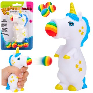 LEAN TOYS Gumowy Strzelający Piłkami Jednorożec Wyrzutnia Dla Dzieci 5 szt. Piłek