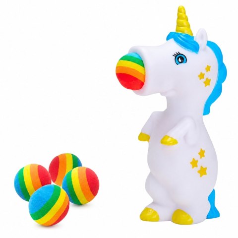 LEAN TOYS Gumowy Strzelający Piłkami Jednorożec Wyrzutnia Dla Dzieci 5 szt. Piłek
