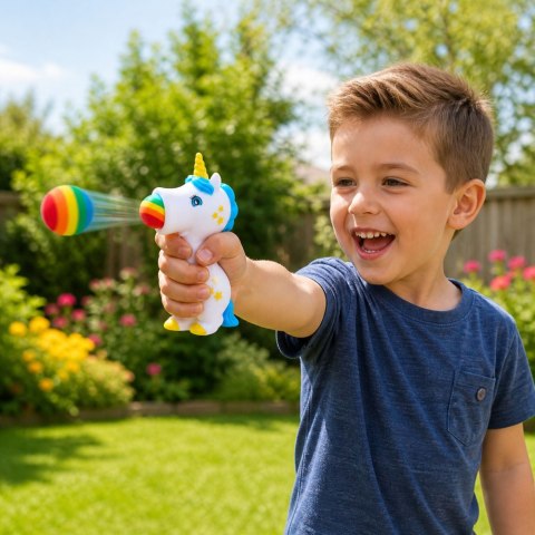 LEAN TOYS Gumowy Strzelający Piłkami Jednorożec Wyrzutnia Dla Dzieci 5 szt. Piłek