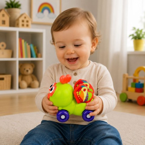 LEAN TOYS Interaktywna Zabawka Autko Pszczółka Sensoryczna Dla Malucha Zielona