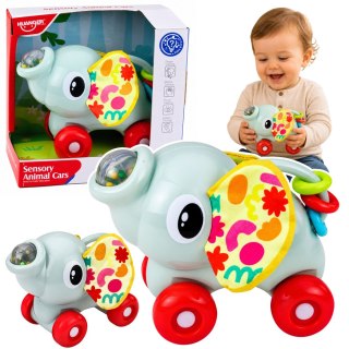 LEAN TOYS Interaktywna Zabawka Sensoryczna Autko Słonik Dla Malucha Szary