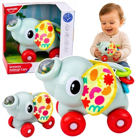 LEAN TOYS Interaktywna Zabawka Sensoryczna Autko Słonik Dla Malucha Szary