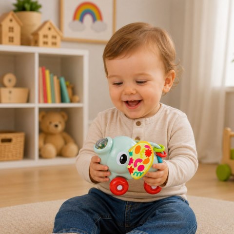 LEAN TOYS Interaktywna Zabawka Sensoryczna Autko Słonik Dla Malucha Szary
