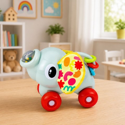 LEAN TOYS Interaktywna Zabawka Sensoryczna Autko Słonik Dla Malucha Szary