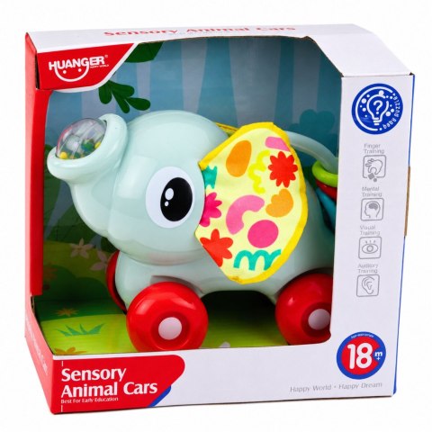 LEAN TOYS Interaktywna Zabawka Sensoryczna Autko Słonik Dla Malucha Szary
