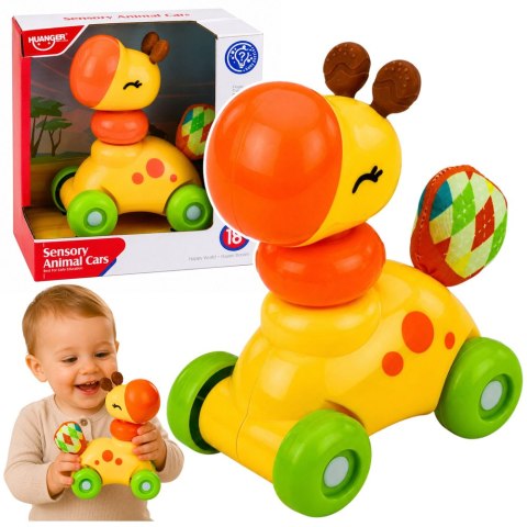 LEAN TOYS Interaktywna Zabawka Sensoryczna Autko Żyrafa Dla Malucha Żółta