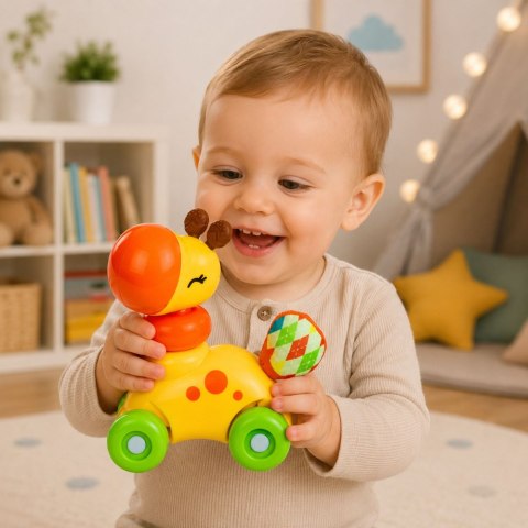 LEAN TOYS Interaktywna Zabawka Sensoryczna Autko Żyrafa Dla Malucha Żółta