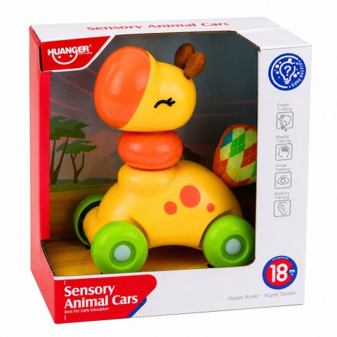 LEAN TOYS Interaktywna Zabawka Sensoryczna Autko Żyrafa Dla Malucha Żółta