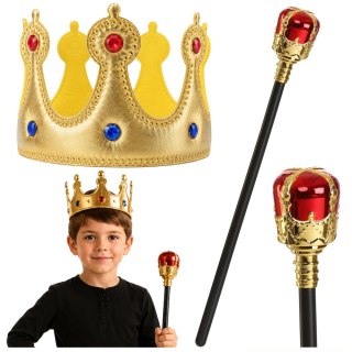 LEAN TOYS Zestaw Akcesoria Do Przebrania Króla Korona Berło Dla Dzieci Złote
