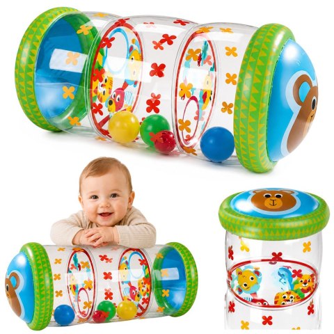 LEAN Toys Dmuchany Walec Wałek Z Piłkami Do Raczkowania Dla Malucha Miś 51 x22 cm