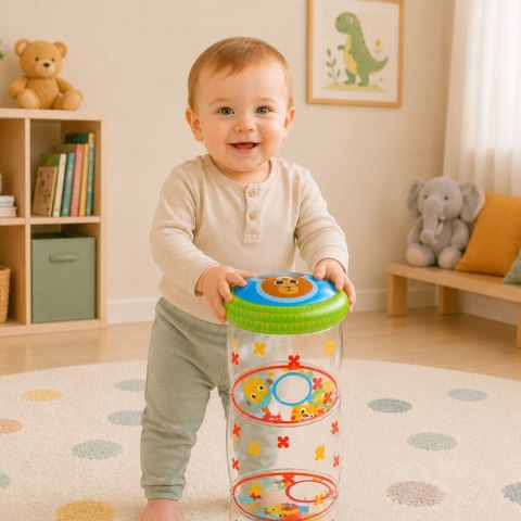 LEAN Toys Dmuchany Walec Wałek Z Piłkami Do Raczkowania Dla Malucha Miś 51 x22 cm