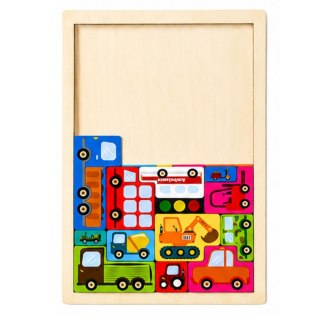 LEAN Toys Drewniane Puzzle Łamigłówka Układanka Logiczna Pojazdy Kolorowe 23 el.