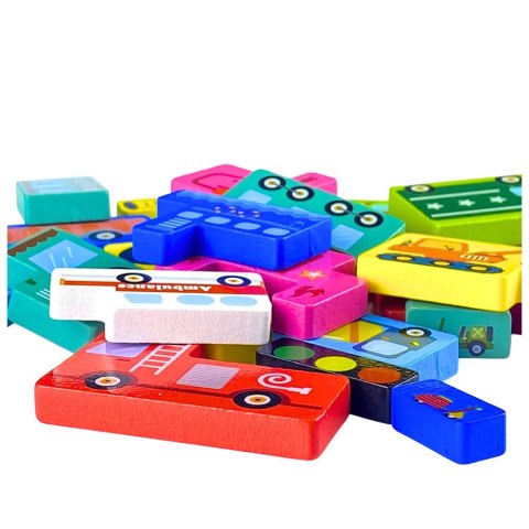 LEAN Toys Drewniane Puzzle Łamigłówka Układanka Logiczna Pojazdy Kolorowe 23 el.