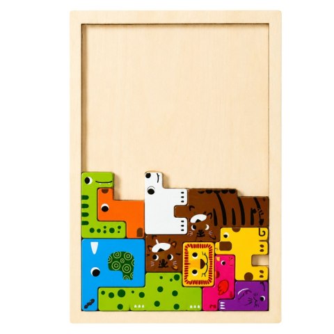 LEAN Toys Drewniane Puzzle Łamigłówka Układanka Logiczna Zwierzęta Kolorowe 20 el.