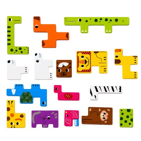 LEAN Toys Drewniane Puzzle Łamigłówka Układanka Logiczna Zwierzęta Kolorowe 20 el.