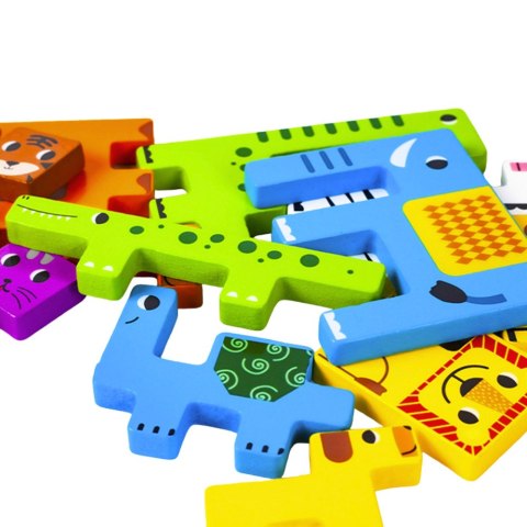 LEAN Toys Drewniane Puzzle Łamigłówka Układanka Logiczna Zwierzęta Kolorowe 20 el.