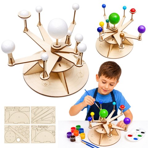LEAN Toys Drewniany Model Układu Słonecznego Planety DIY Zestaw Edukacyjny