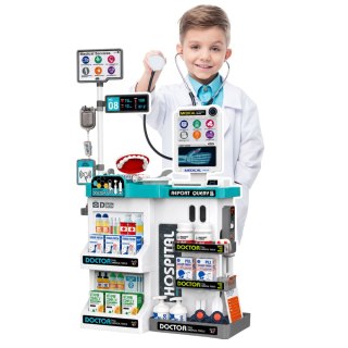 LEAN Toys Duży Zestaw Lekarski Stolik Medyczny Doktor Światła Dźwięki Akcesoria 61el.