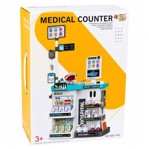 LEAN Toys Duży Zestaw Lekarski Stolik Medyczny Doktor Światła Dźwięki Akcesoria 61el.