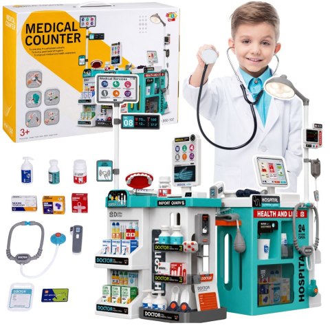 LEAN Toys Duży Zestaw Lekarski Stolik Medyczny Doktor Światła Dźwięki Akcesoria 77el.