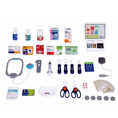 LEAN Toys Duży Zestaw Lekarski Stolik Medyczny Doktor Światła Dźwięki Akcesoria 77el.
