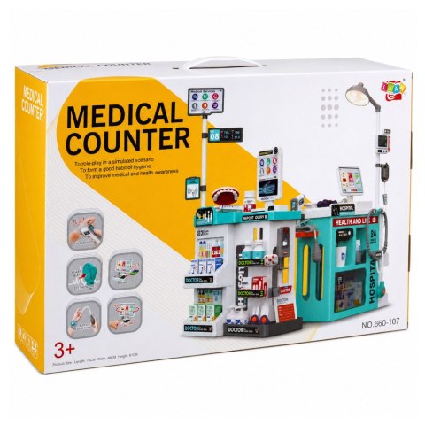 LEAN Toys Duży Zestaw Lekarski Stolik Medyczny Doktor Światła Dźwięki Akcesoria 77el.