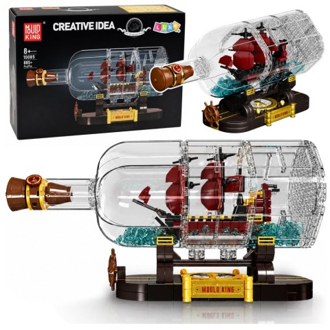 LEAN Toys Klocki Konstrukcyjne Statek w Butelce Żaglowiec Dekoracyjny Brązowy 885 el.