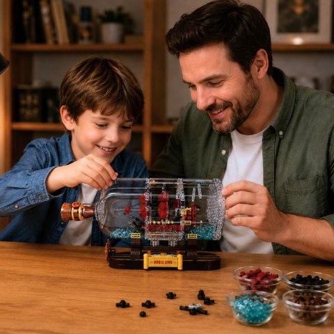 LEAN Toys Klocki Konstrukcyjne Statek w Butelce Żaglowiec Dekoracyjny Brązowy 885 el.
