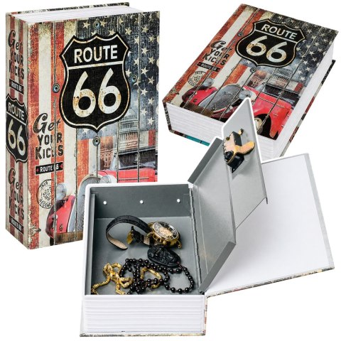 LEAN Toys Książka Sejf Na Klucz Mała Kasetka Skrytka Na Pieniądze Route 66 Duża
