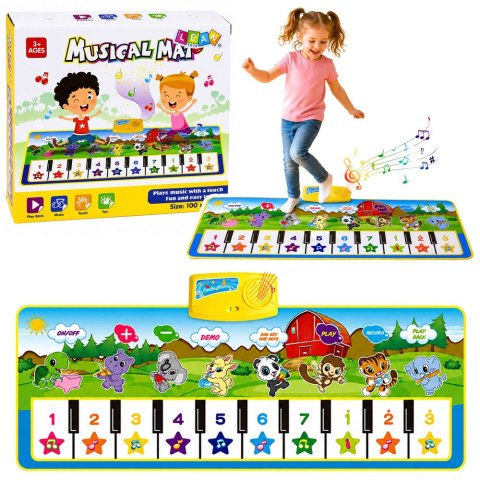 LEAN Toys Mata Muzyczna Edukacyjna Pianinko Zwierzątka Dźwięki Instrumentów 100x36 cm