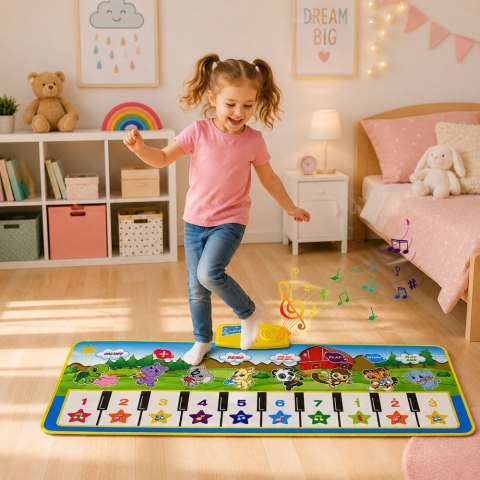 LEAN Toys Mata Muzyczna Edukacyjna Pianinko Zwierzątka Dźwięki Instrumentów 100x36 cm