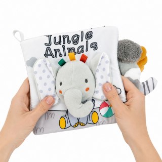 LEAN Toys Miękka Książeczka Sensoryczna Ze Słonikiem Szeleszcząca Piszcząca Szara