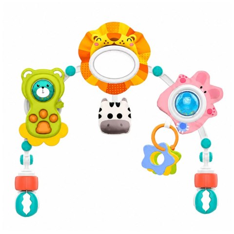 LEAN Toys Pałąk Sensoryczny Z Lwem Do Łóżeczka Fotelika Wózka Lusterko Grzechotka
