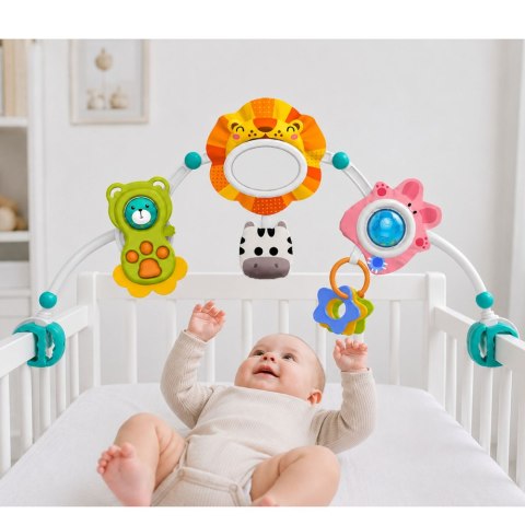 LEAN Toys Pałąk Sensoryczny Z Lwem Do Łóżeczka Fotelika Wózka Lusterko Grzechotka