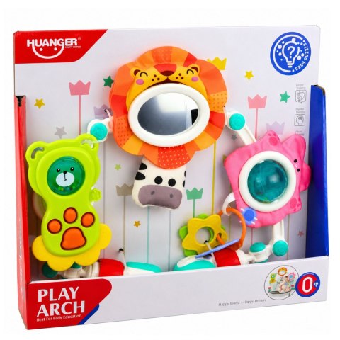 LEAN Toys Pałąk Sensoryczny Z Lwem Do Łóżeczka Fotelika Wózka Lusterko Grzechotka