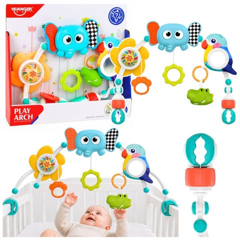 LEAN Toys Pałąk Sensoryczny Ze Słoniem Do Łóżeczka Fotelika Wózka Lusterko Grzechotka