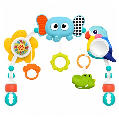 LEAN Toys Pałąk Sensoryczny Ze Słoniem Do Łóżeczka Fotelika Wózka Lusterko Grzechotka
