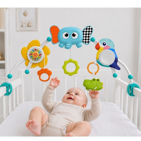 LEAN Toys Pałąk Sensoryczny Ze Słoniem Do Łóżeczka Fotelika Wózka Lusterko Grzechotka