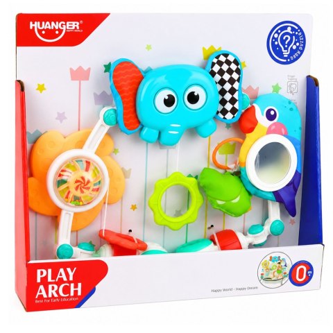 LEAN Toys Pałąk Sensoryczny Ze Słoniem Do Łóżeczka Fotelika Wózka Lusterko Grzechotka