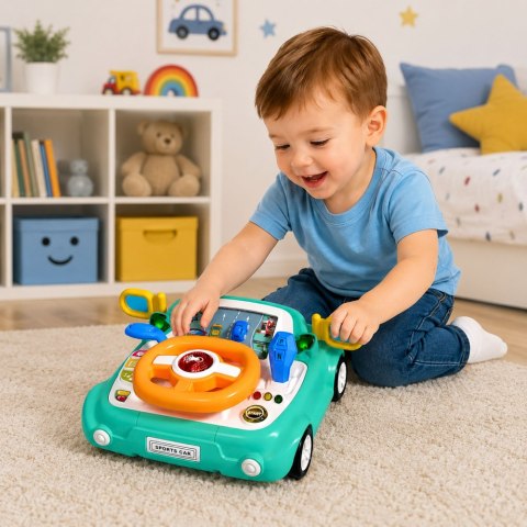 LEAN Toys Panel Interaktywny Symulator Jazdy Autko Światła Dźwięki Niebieski